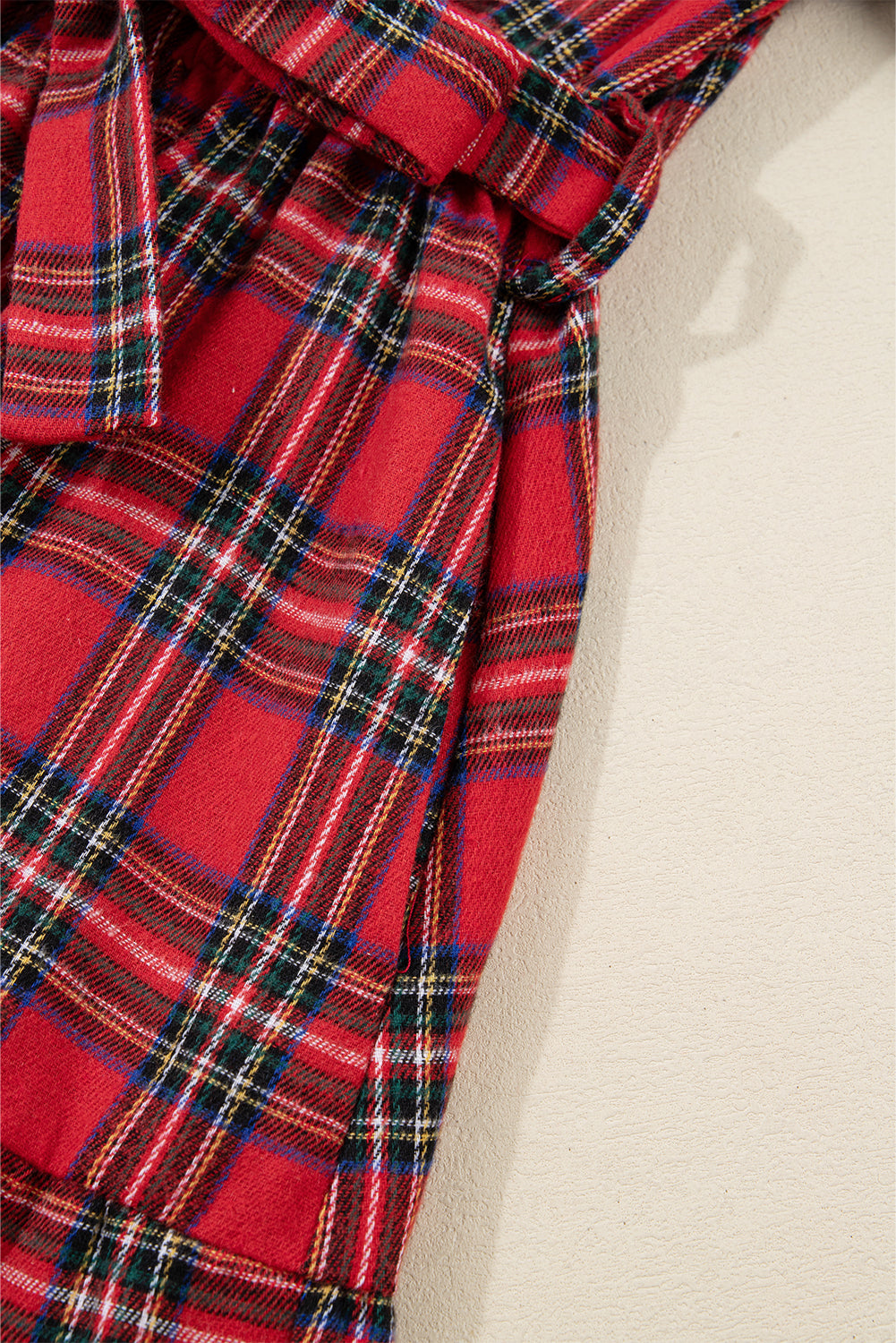 KaleaBoutique Christmas Plaid V Neck 3/4 Sleeve Tie Waist Ruffle Hem Long Dress - KaleaBoutique.com