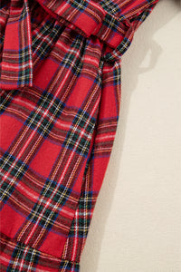KaleaBoutique Christmas Plaid V Neck 3/4 Sleeve Tie Waist Ruffle Hem Long Dress - KaleaBoutique.com