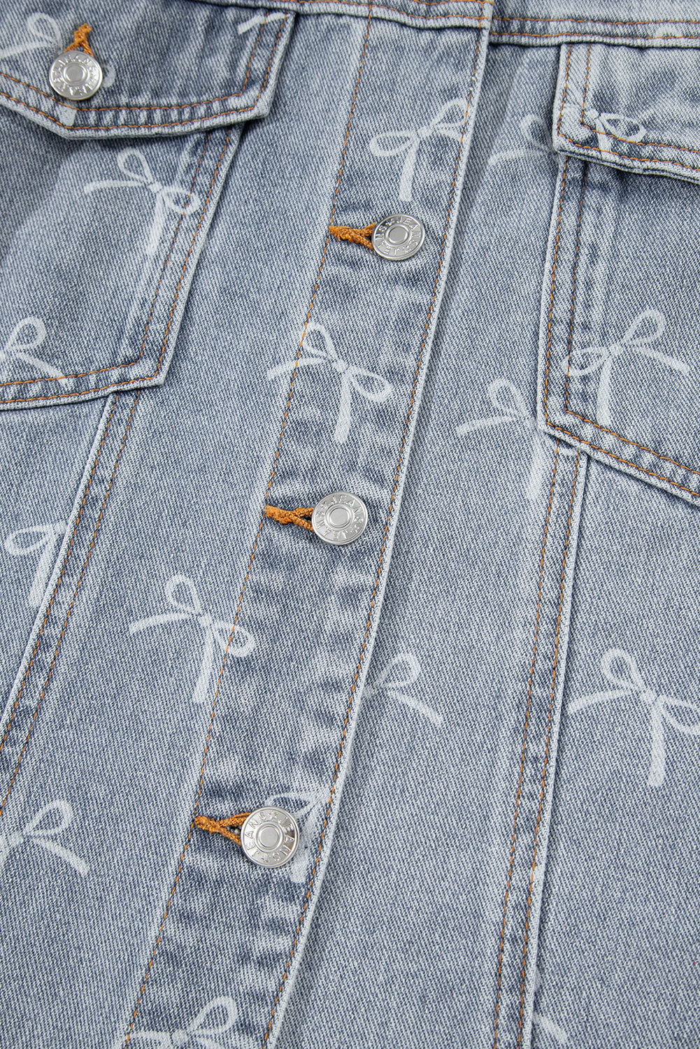 Bow Knot Print Light Wash Raw Hem Denim Jacket - KaleaBoutique.com