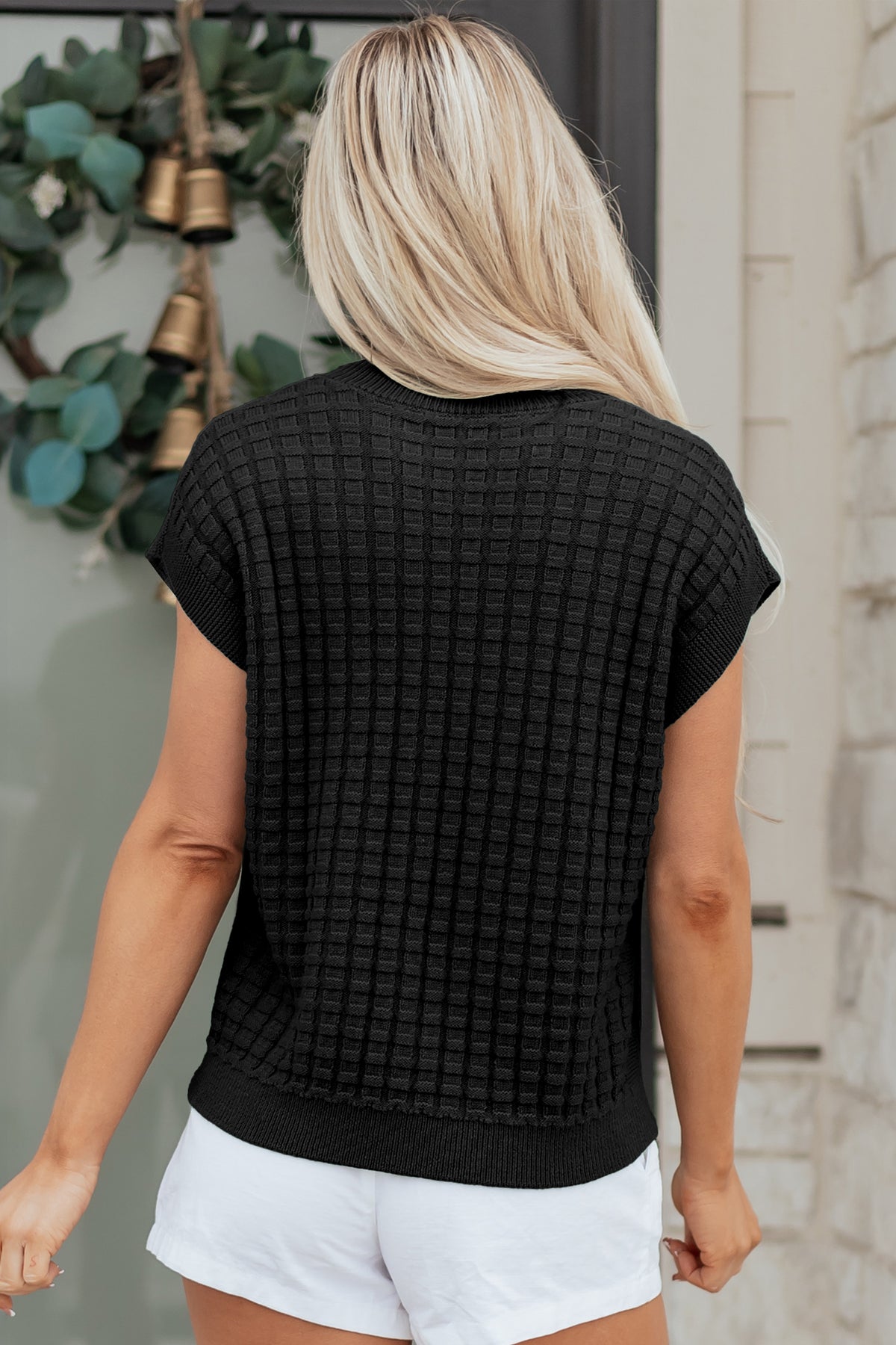 KaleaBoutique Comfortable Solid Color Round Neck Textured Short Sleeve Sweater - KaleaBoutique.com
