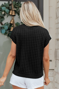 KaleaBoutique Comfortable Solid Color Round Neck Textured Short Sleeve Sweater - KaleaBoutique.com