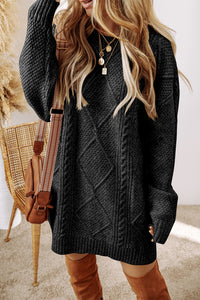 KaleaBoutique Stylish Cable Knit Drop Shoulder Loose Fit Sweater Dress - KaleaBoutique.com