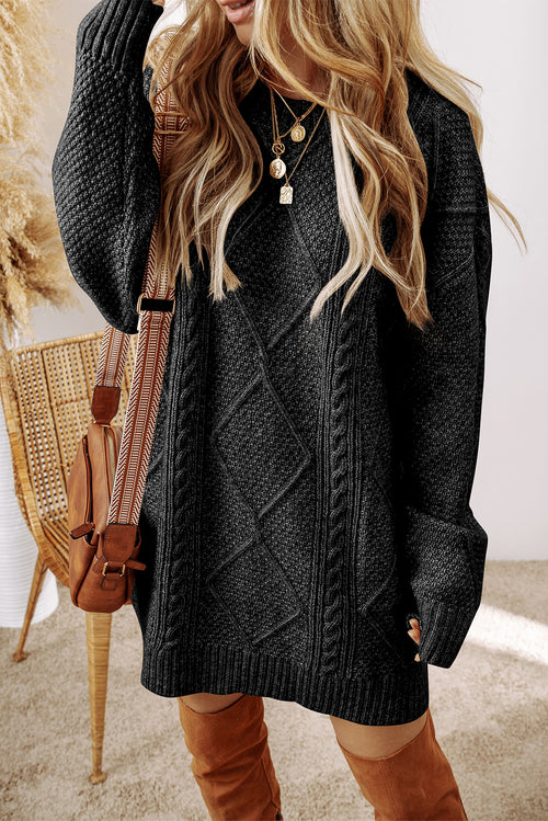 KaleaBoutique Stylish Cable Knit Drop Shoulder Loose Fit Sweater Dress - KaleaBoutique.com