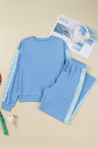 KaleaBoutique Comfortable Floral Patchwork Drop Shoulder Pullover and Sweatpants Lounge Set - KaleaBoutique.com
