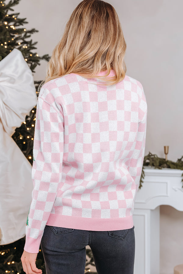 KaleaBoutique Comfortable Checkered Christmas Tree Pattern Button V Neck Cardigan Sweater - KaleaBoutique.com
