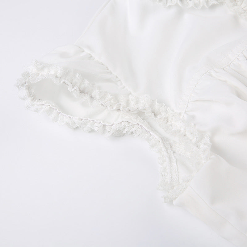 Women's Lace-Trim Button-Front Corset-Style Blouse
