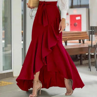 Cross-Border Women's Plaid Mermaid Skirt With Ruffled Irregular Hem, High-Waisted Casual Umbrella Wrap Long Skirt - KaleaBoutique.com