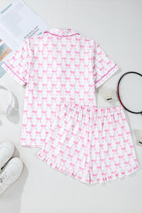 KaleaBoutique Comfortable Bowknot Printed Short Sleeve and Ruffled Shorts Pajama Set - KaleaBoutique.com