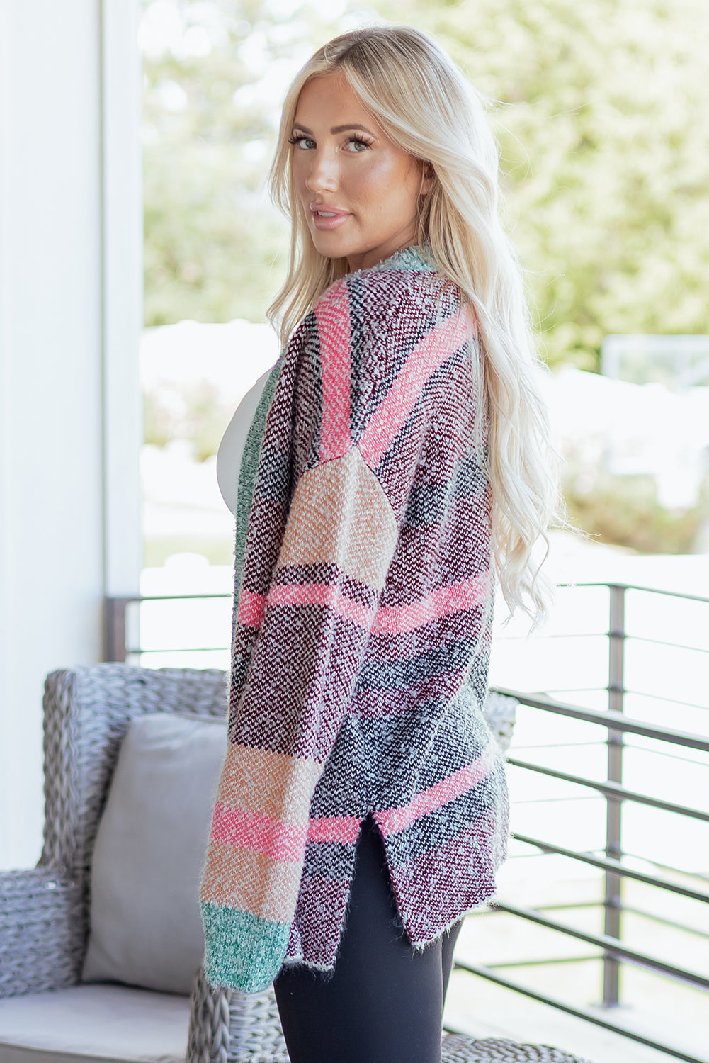 KaleaBoutique Stylish Color Block Striped Side Slit Open Front Cardigan - KaleaBoutique.com