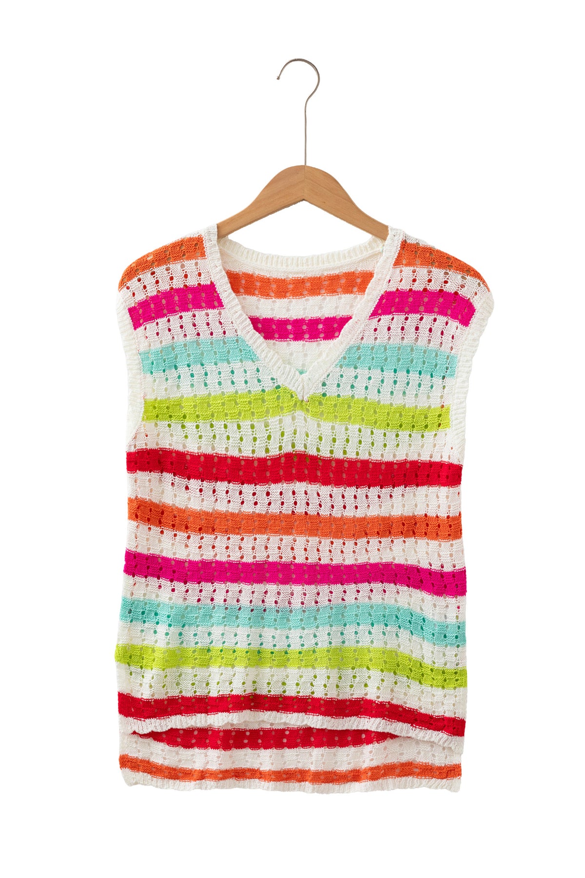KaleaBoutique Stylish Striped Eyelet Knit V Neck Sweater Tee - KaleaBoutique.com