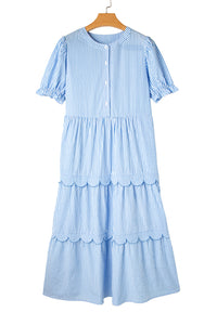 Bubble Short Sleeve Tiered Scallop Long Dress - KaleaBoutique.com