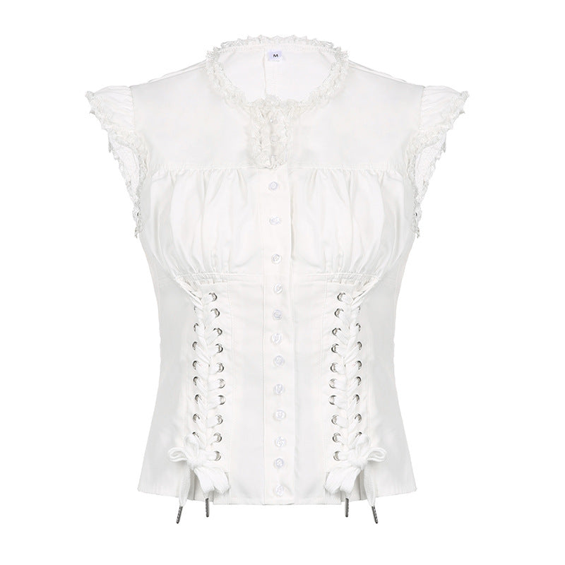 Lace Patchwork Round Neck Shirt For Women - KaleaBoutique.com
