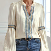 Simple Plain Lace V-neck Patchwork Shirt - KaleaBoutique.com