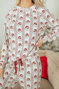 KaleaBoutique Stylish Father Christmas Striped Print Contrast Drawstring Lounge Pant Set - KaleaBoutique.com
