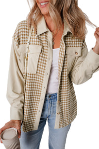 KaleaBoutique Houndstooth Corduroy Patchwork Flap Pocket Shacket - KaleaBoutique.com