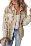 KaleaBoutique Houndstooth Corduroy Patchwork Flap Pocket Shacket - KaleaBoutique.com