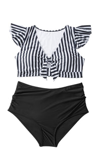 KaleaBoutique Stylish Plus Size Knot Cutout Ruffle Sleeve and High Waisted 2pcs Swimsuit - KaleaBoutique.com