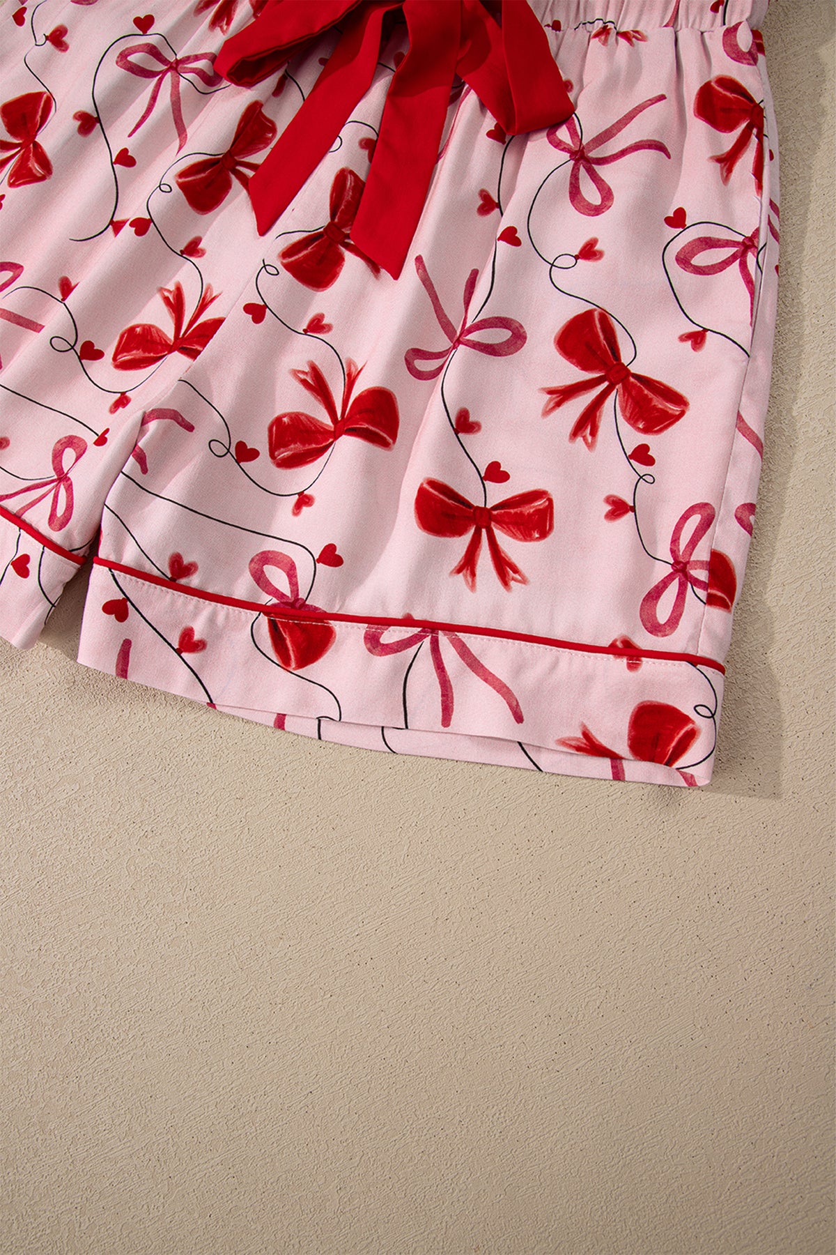 KaleaBoutique Comfortable Bow Print Valentine Long Sleeve Shirt Shorts 2 Pcs Pajama Set - KaleaBoutique.com
