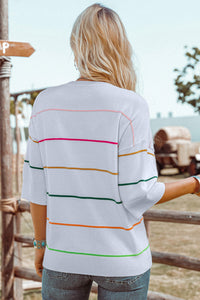 KaleaBoutique Comfortable Colorblock Striped Half Sleeve Drop Shoulder Sweater - KaleaBoutique.com