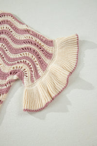 KaleaBoutique Comfortable Wavy Crochet Eyelet Detail Ruffle Half Sleeve Sweater - KaleaBoutique.com