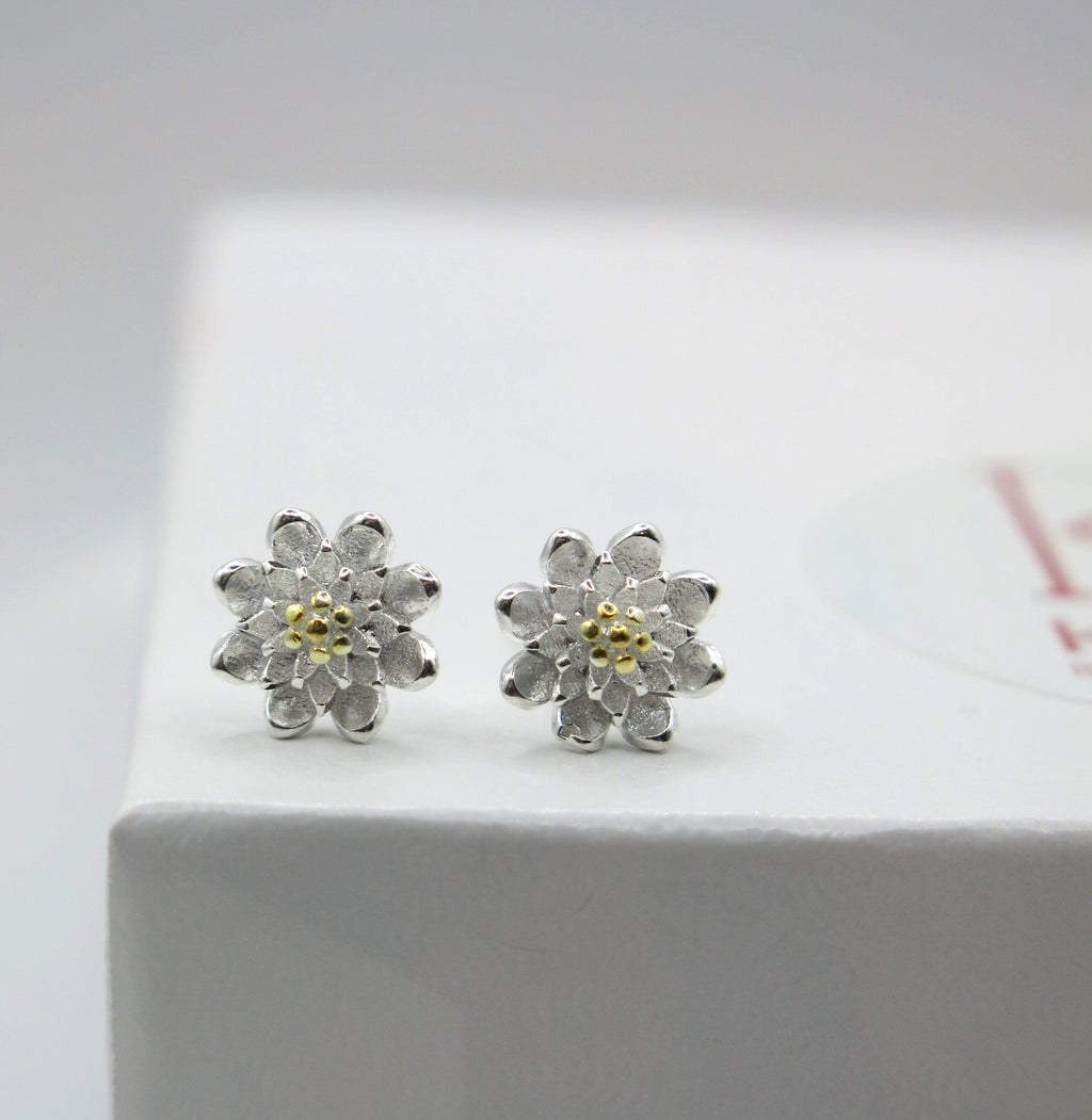 925 Silver Floral Studs,  Bridal Bridesmaid Flower Studs, Fine Minimalist Jewelry, Flower Silver Earrings, Toddler Studs, Girl Stud Earrings - KaleaBoutique.com