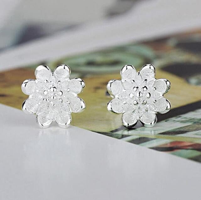 S925 Silver Floral Minimalist Studs, Bridal Bridesmaid Flower Studs, Flower Girl Silver Earrings - KaleaBoutique.com