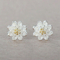 S925 Silver Floral Minimalist Studs, Bridal Bridesmaid Flower Studs, Flower Girl Silver Earrings - KaleaBoutique.com