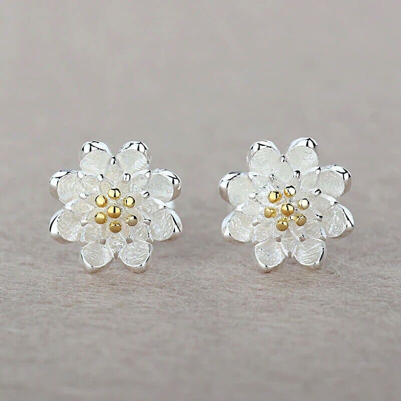 S925 Silver Floral Minimalist Studs, Bridal Bridesmaid Flower Studs, Flower Girl Silver Earrings - KaleaBoutique.com