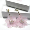 White Flower Bridal Ear Jacket Studs, Floral Wedding Earrings, Gold 2-in-1 Dangle Ear Jacket Earrings, Pink or White - KaleaBoutique.com