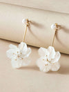 White Flower Bridal Ear Jacket Studs, Floral Wedding Earrings, Gold 2-in-1 Dangle Ear Jacket Earrings, Pink or White - KaleaBoutique.com