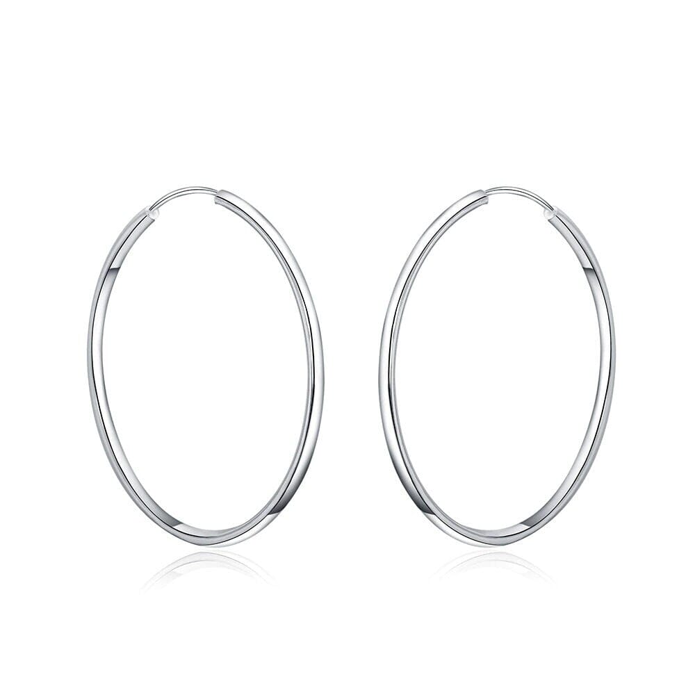 925 Sterling Silver Endless Hoop Earrings 50MM or 60MM, Bridal Fine Jewelry Hollow Tube Hoop Earrings - KaleaBoutique.com