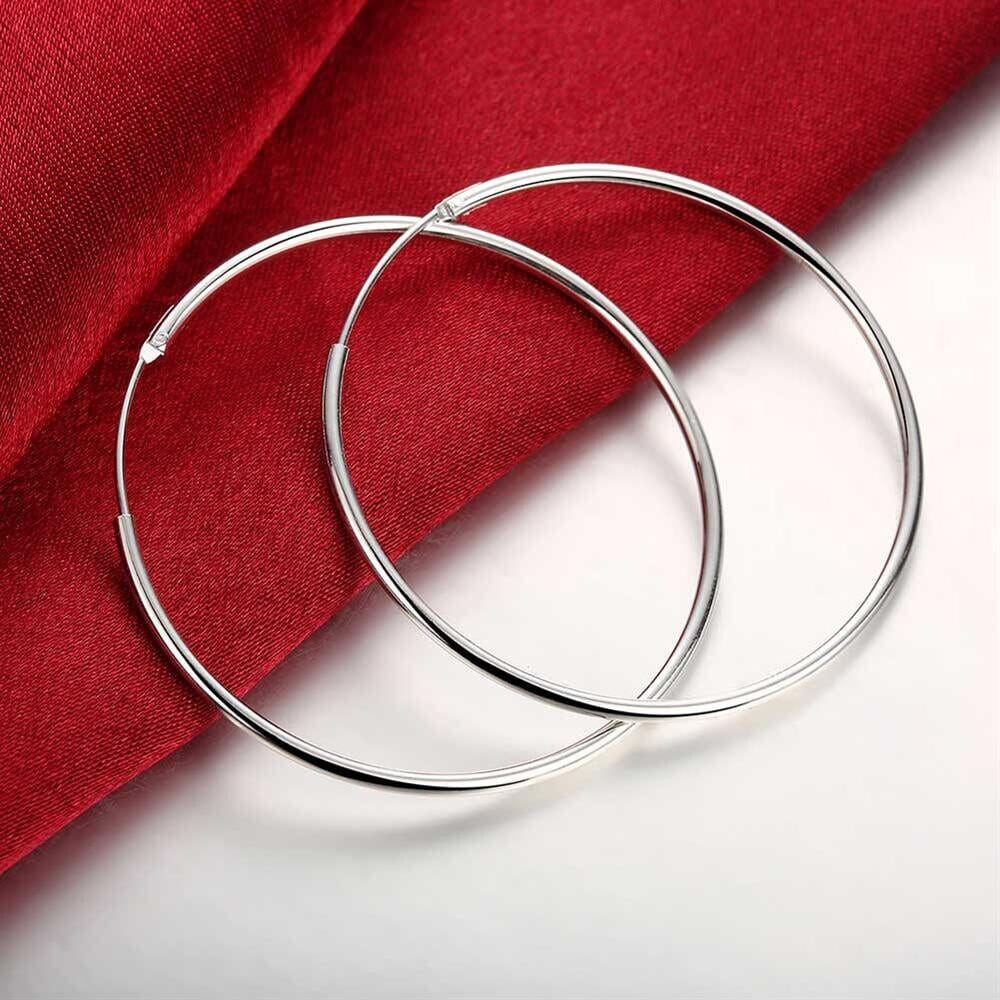 925 Sterling Silver Endless Hoop Earrings 50MM or 60MM, Bridal Fine Jewelry Hollow Tube Hoop Earrings - KaleaBoutique.com