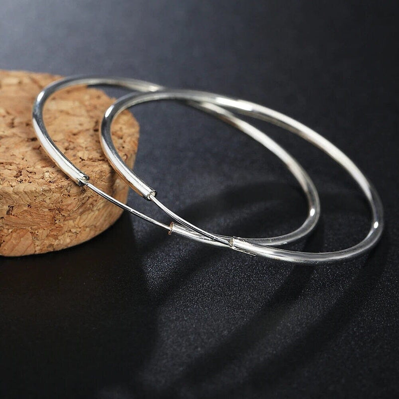 925 Sterling Silver Endless Hoop Earrings 50MM or 60MM, Bridal Fine Jewelry Hollow Tube Hoop Earrings - KaleaBoutique.com