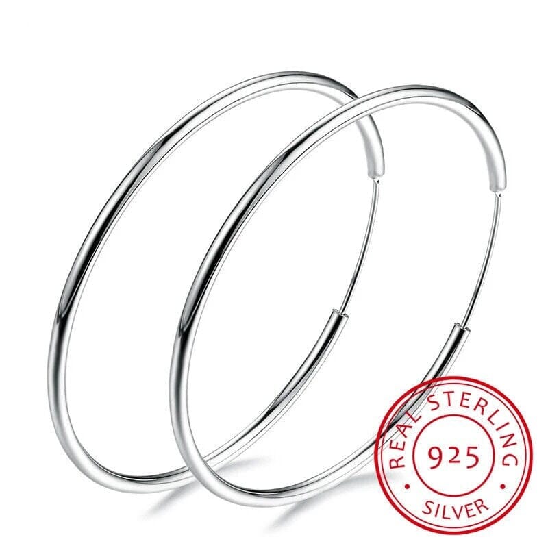 925 Sterling Silver Endless Hoop Earrings 50MM or 60MM, Bridal Fine Jewelry Hollow Tube Hoop Earrings - KaleaBoutique.com