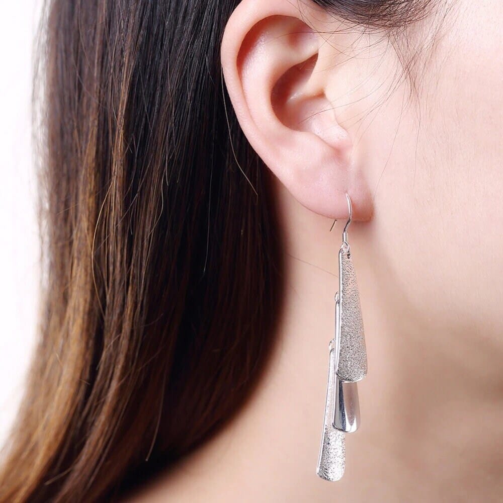 925 Sterling Silver Posts Bridal Dangle Earrings, Bridesmaid Triple Layer Triangle Statement Earrings - KaleaBoutique.com