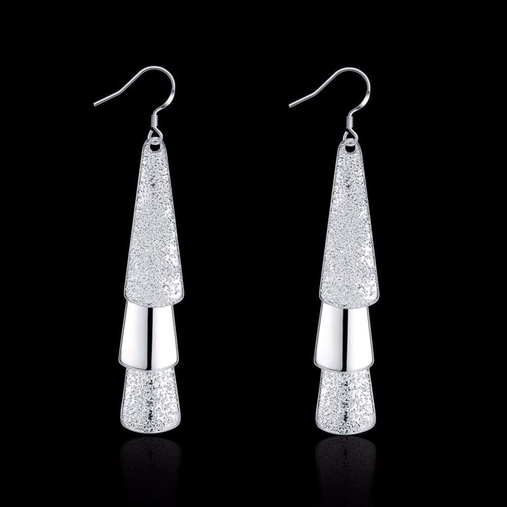 925 Sterling Silver Posts Bridal Dangle Earrings, Bridesmaid Triple Layer Triangle Statement Earrings - KaleaBoutique.com