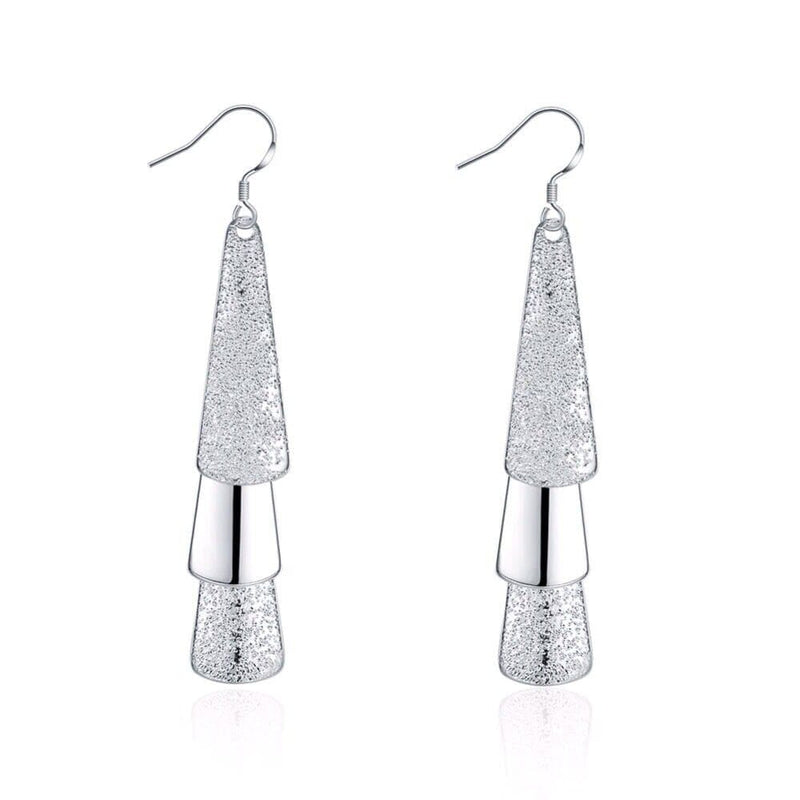 925 Sterling Silver Posts Bridal Dangle Earrings, Bridesmaid Triple Layer Triangle Statement Earrings - KaleaBoutique.com