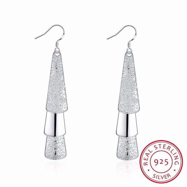 925 Sterling Silver Posts Bridal Dangle Earrings, Bridesmaid Triple Layer Triangle Statement Earrings - KaleaBoutique.com