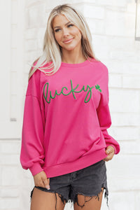 KaleaBoutique Comfortable Lucky Clover Embroidered Loose Pullover Sweatshirt - KaleaBoutique.com