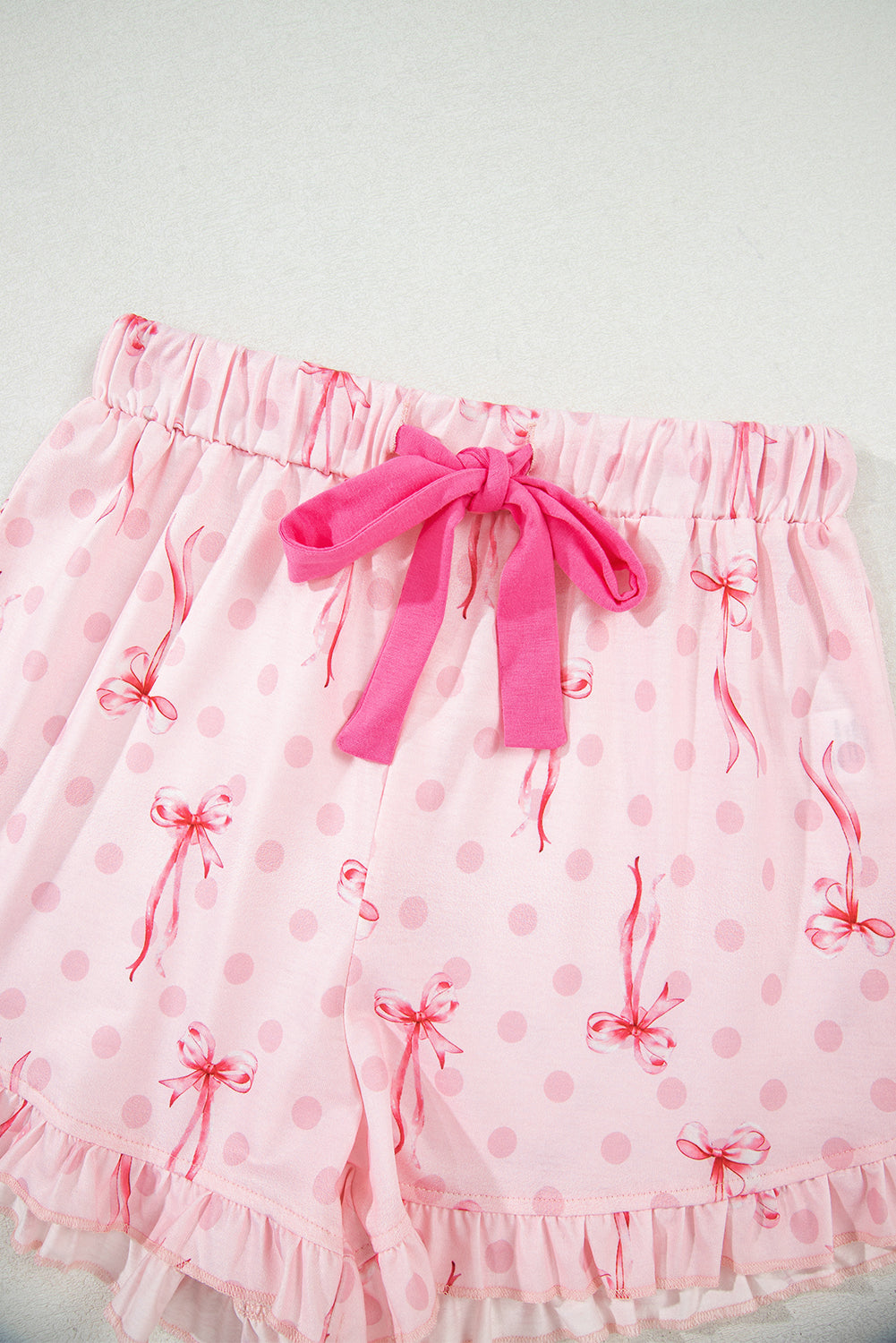 KaleaBoutique Stylish Bow Print Contrast Pipping Short Pajamas Set - KaleaBoutique.com