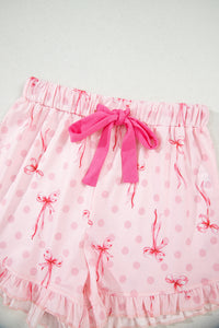 KaleaBoutique Stylish Bow Print Contrast Pipping Short Pajamas Set - KaleaBoutique.com