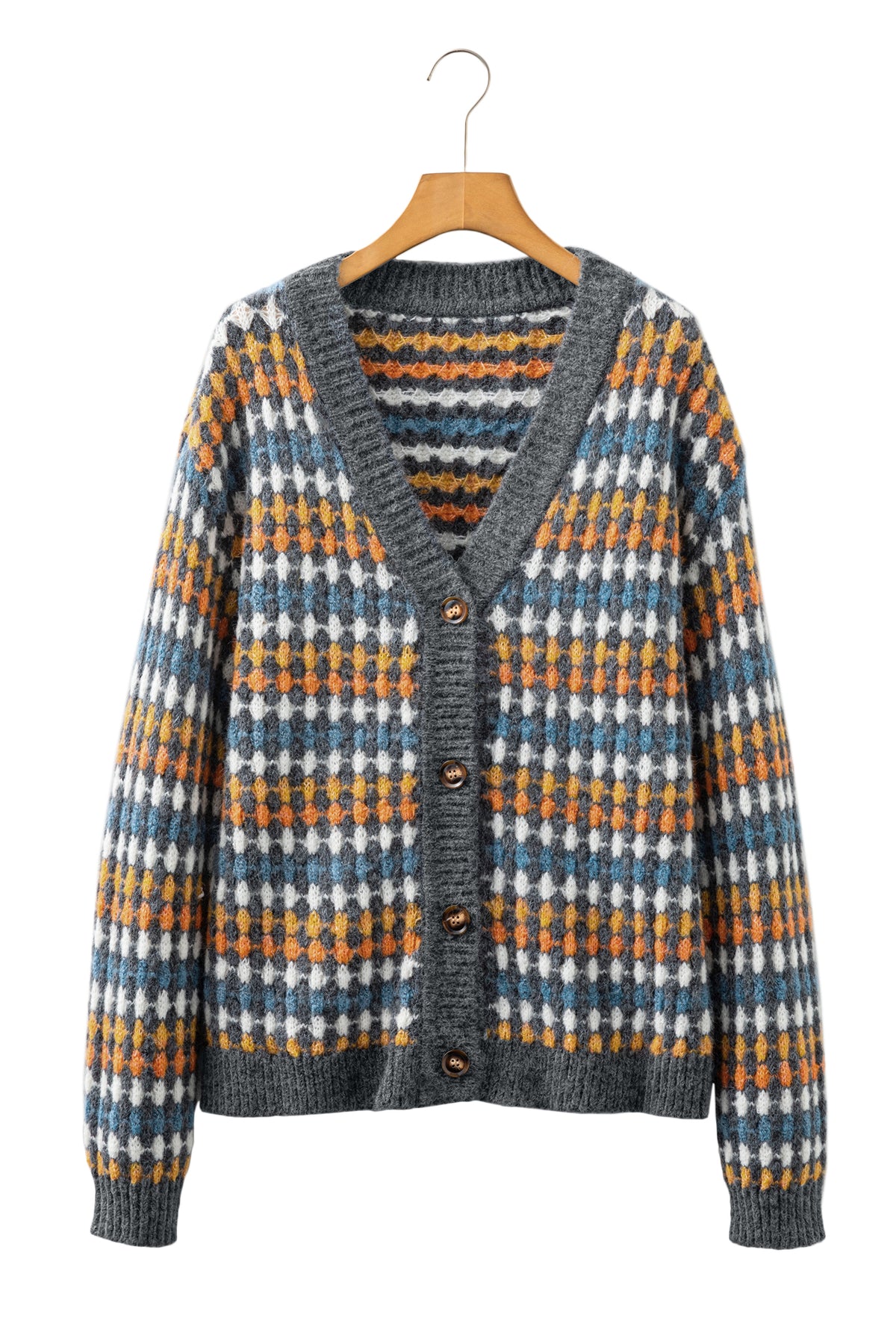 KaleaBoutique Stylish Dotty Pattern Knit Button Front V Neck Sweater Cardigan - KaleaBoutique.com