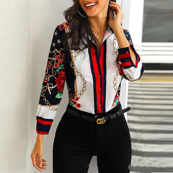 Women Floral Chain Print Elegant Blouse - KaleaBoutique.com