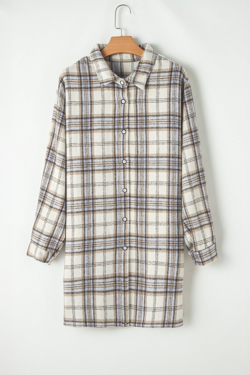 KaleaBoutique White Plaid Print Tunic Plus Size Shacket with Slits - KaleaBoutique.com