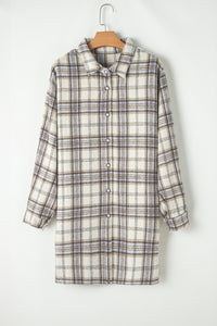 KaleaBoutique White Plaid Print Tunic Plus Size Shacket with Slits - KaleaBoutique.com
