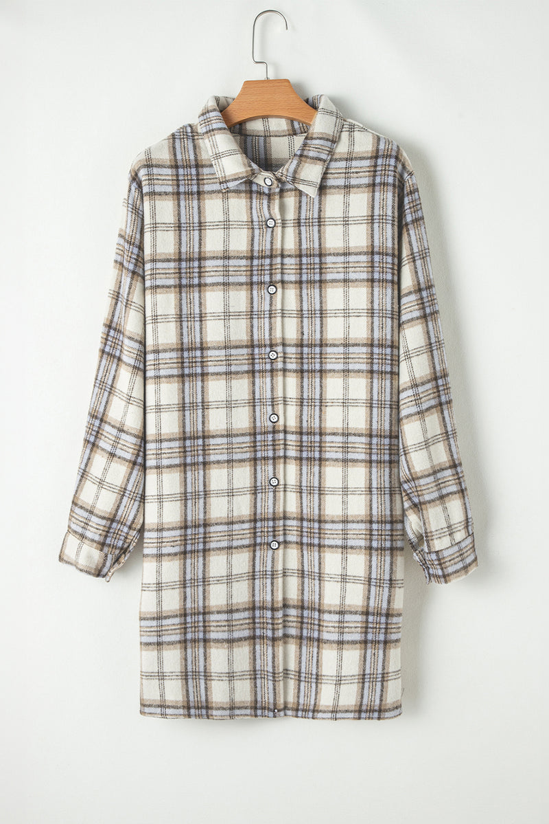 KaleaBoutique White Plaid Print Tunic Plus Size Shacket with Slits - KaleaBoutique.com