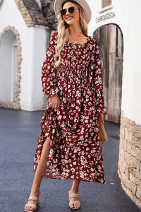 KaleaBoutique Comfortable Floral Print Long Sleeve Square Neck Smocked Maxi Dress - KaleaBoutique.com