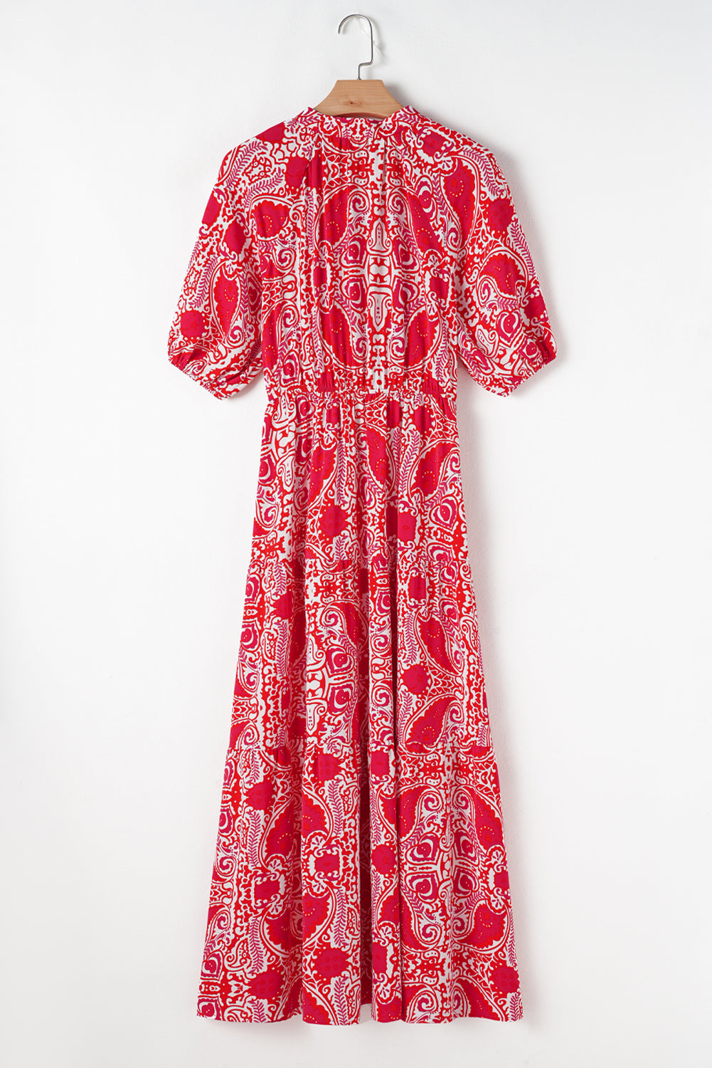 KaleaBoutique Stylish Paisley Print Side Slit Puff Sleeve High Waist Maxi Dress - KaleaBoutique.com