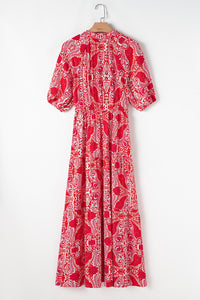 KaleaBoutique Stylish Paisley Print Side Slit Puff Sleeve High Waist Maxi Dress - KaleaBoutique.com