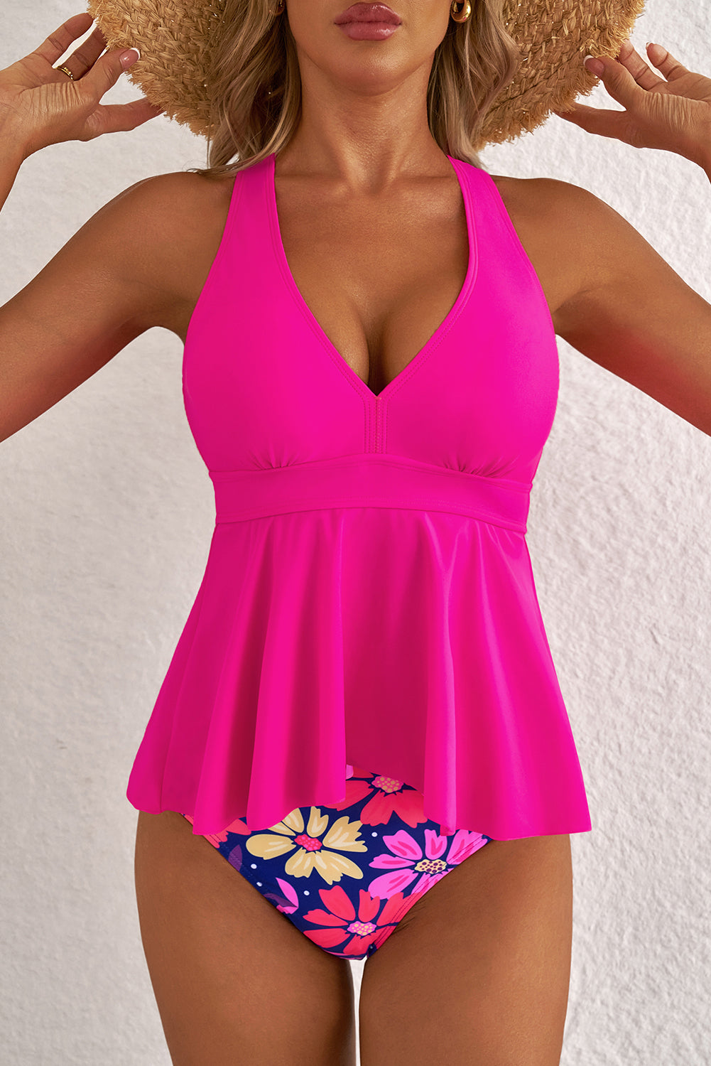 KaleaBoutique Stylish V Neck Ruffled Hem Floral Bottom Tankini 2 Piece Set - KaleaBoutique.com